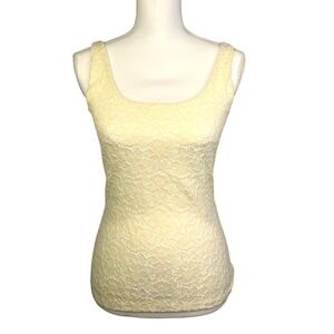 White House Black Market Romantic Lace Tank Top Sleeveless Light Yellow Lined XS